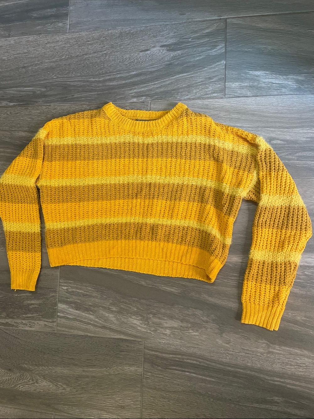 wild fable Yellow Striped Crewneck Knit Sweater
